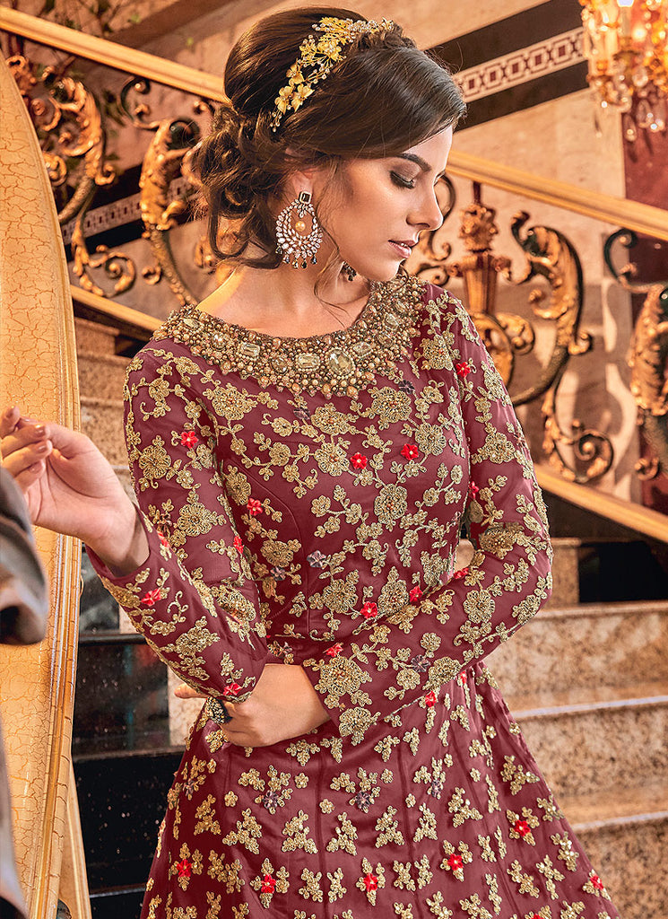 Indian Clothes - Red Designer Jacket Anarkali Suit,Salwar Kameez