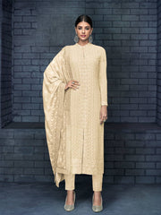 Beige Over All Lucknowi Designer Pant Suit