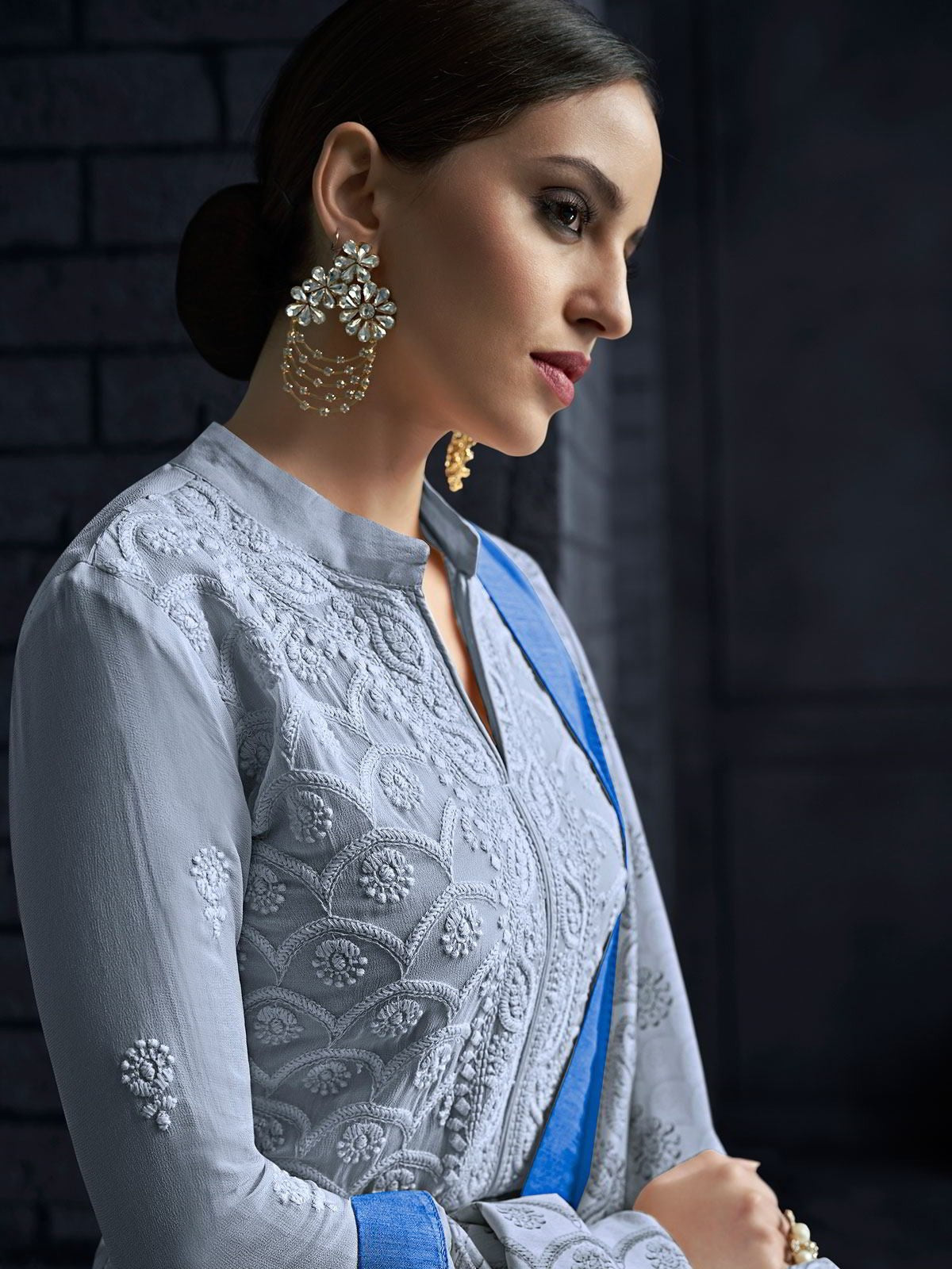 Light Blue Over All Lucknowi Designer Pant Suit
