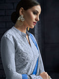 Light Blue Over All Lucknowi Designer Pant Suit
