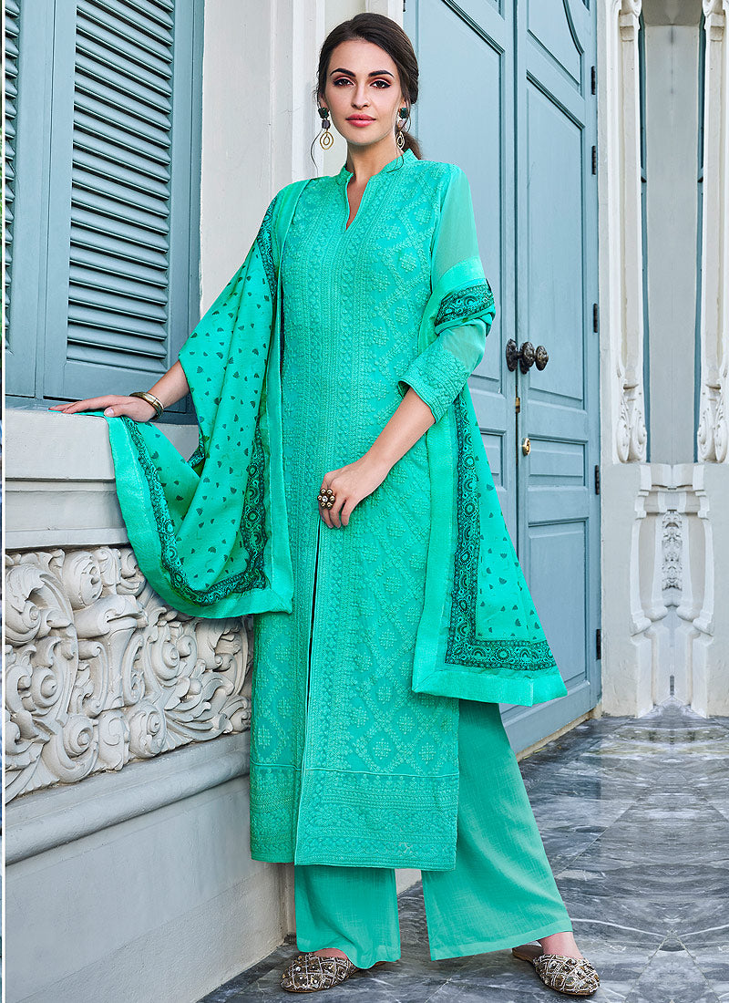 Lucknowi Embroidered Pants Suit