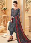 Grey Multi Embroidered Designer Pant Style Suit