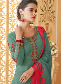 Turquoise Multi Embroidered Designer Pant Style Suit, Salwar Kameez