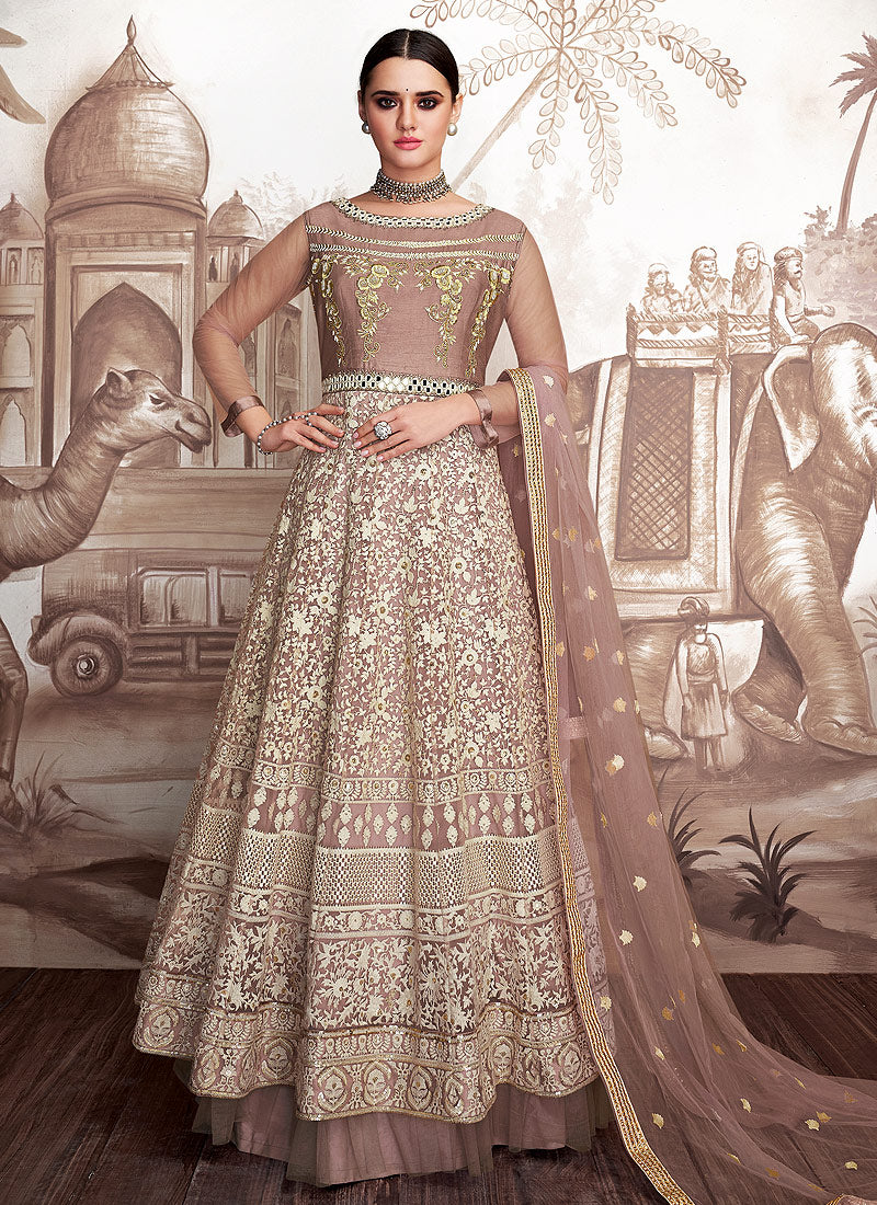 Mauve And Beige Anarkali Suit