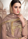 Mauve And Beige Embroidered Layered Anarkali Suit, Salwar Kameez