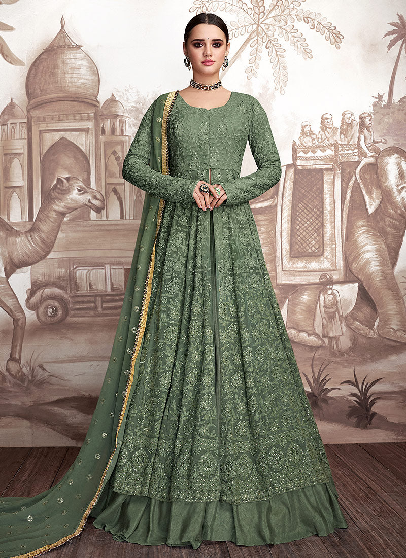 Green Anarkali Lehenga Suit
