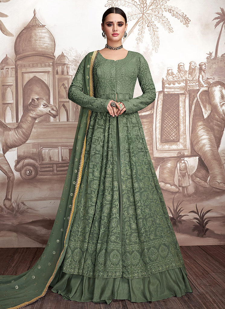 Green Anarkali Lehenga Suit