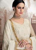 Off White Golden Embroidered Anarkali Suit, Salwar Kameez