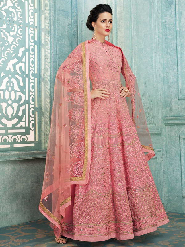 Bright Pink Lucknowi Kalidar Anarkali Suit