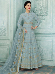 Light Blue Lucknowi Kalidar Anarkali Suit