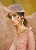 Peach And Golden Embroidered Anarkali Suit