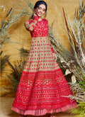 Golden Red Embroidered Anarkali Suit
