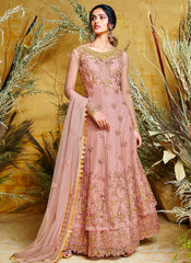 Light Pink Embroidered Layered Anarkali Suit