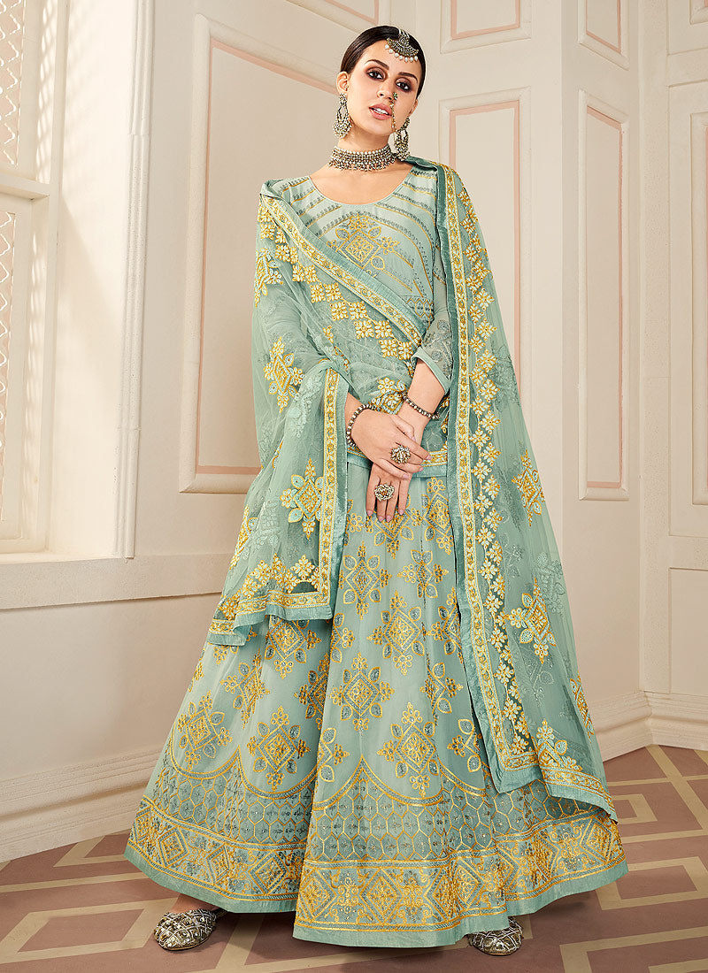 Mint Green Lucknowi Anarkali Suit