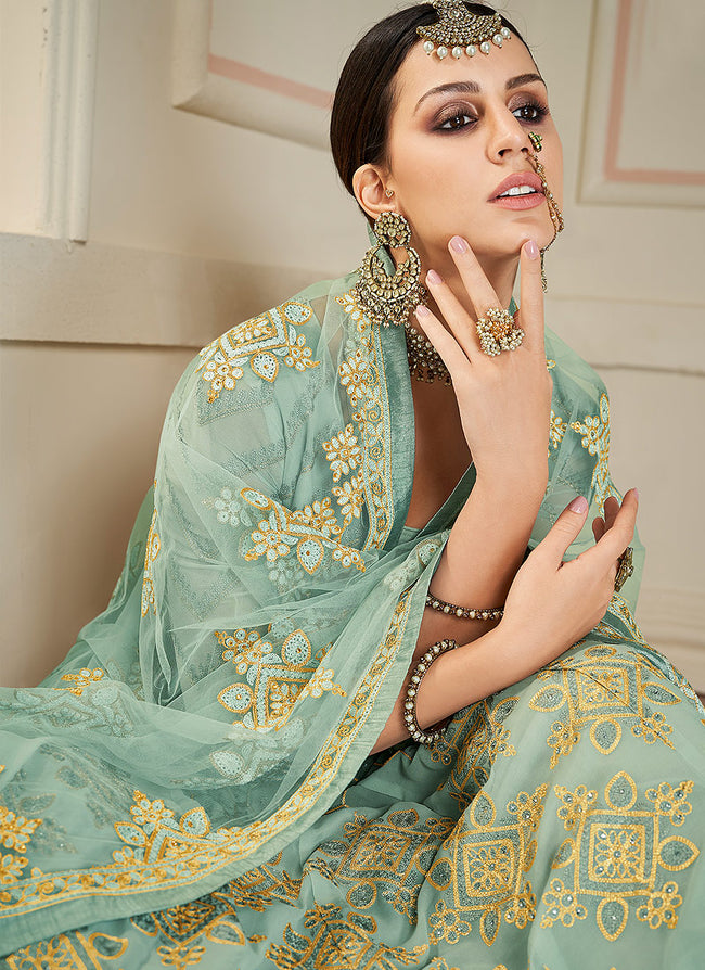 Mint Green Lucknowi Embroidered Anarkali Suit