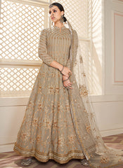 Beige Golden Lucknowi Anarkali Suit