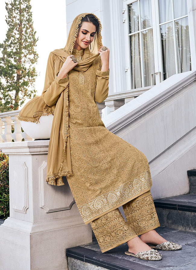 Buy Golden Beige Salwar Kameez In USA UK Canada Australia Newzeland online