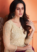 Beige And Maroon Floral Embroidered Palazzo Suit