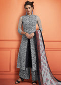 Black And White Floral Embroidered Palazzo Suit