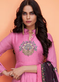 Hot Pink And Plum Floral Embroidered Palazzo Suit