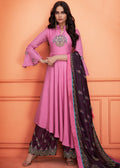 Hot Pink And Plum Floral Embroidered Palazzo Suit