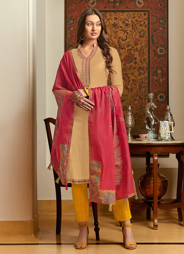 Beige And Pink Salwar Kameez 