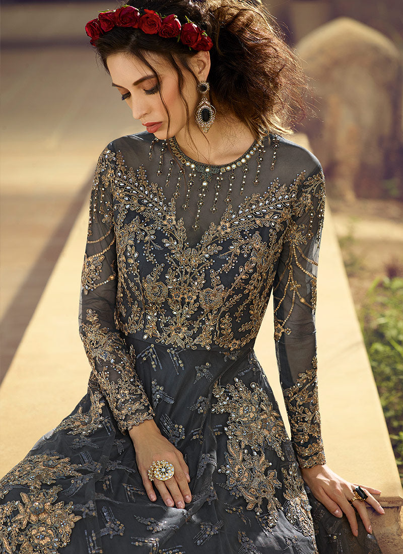 Embroidered Flared Anarkali Suit