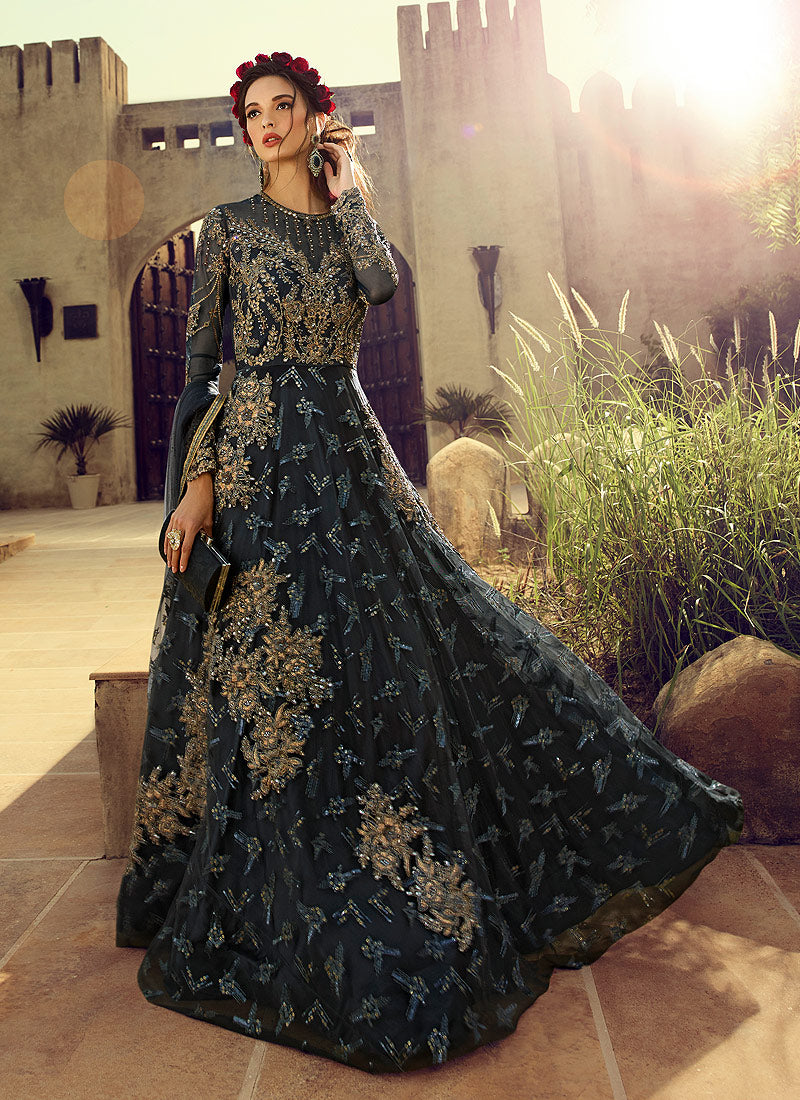 Embroidered Flared Anarkali Suit