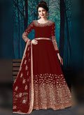 Red All Over Mirror Embroidered Anarkali Suit