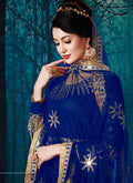 Blue All Over Mirror Embroidered Anarkali Suit