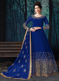 Blue All Over Mirror Embroidered Anarkali Suit