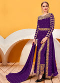 Purple Golden Heavy Embroidered Pant Suit