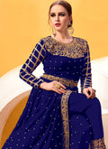Blue Golden Heavy Embroidered Pant Suit