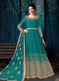 Turquoise Mirror Embroidered Designer Anarkali Suit