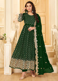 Green Foil Mirror Embroidered Afghani Style Anarkali