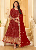 Red Foil Mirror Embroidered Afghani Style Anarkali