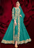 Sea Green Golden Embroidered Slit Style Anarkali Pant Suit