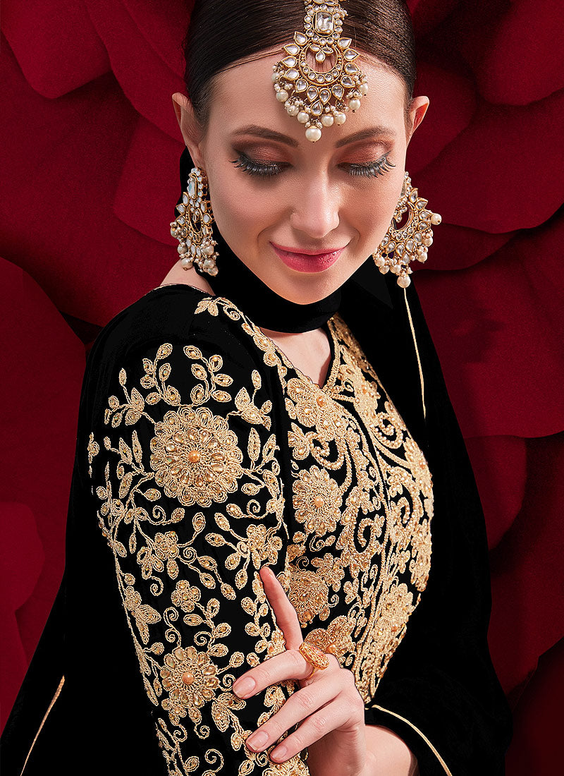 Black Golden Anarkali Pant Suit In usa uk canada