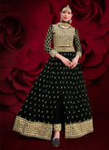 Black  Golden Mirror Work Slit Style Anarkali Pant Suit