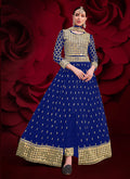 Blue Golden Mirror Work Slit Style Anarkali Pant Suit