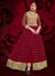 Red Golden Mirror Work Slit Style Anarkali Pant Suit