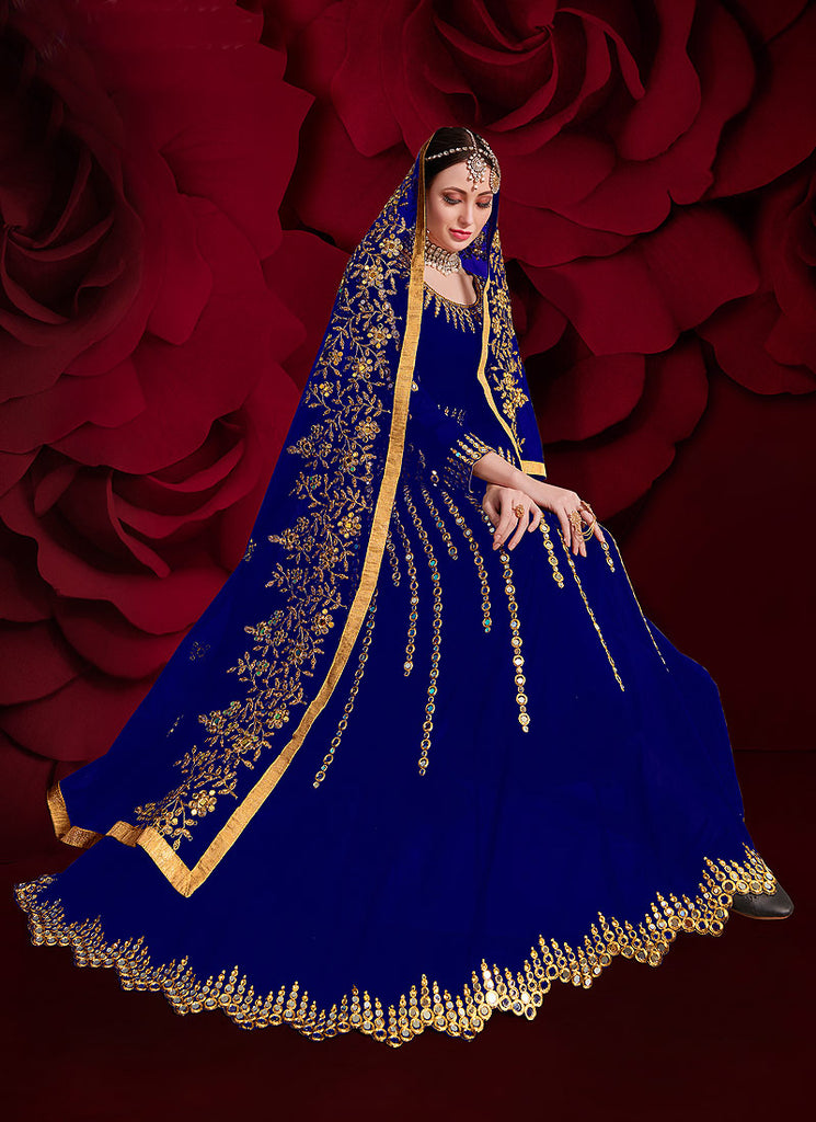 Blue Golden Anarkali Pant Suit In usa uk canada