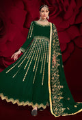 Green Golden Mirror Work Flared Anarkali Pant Suit