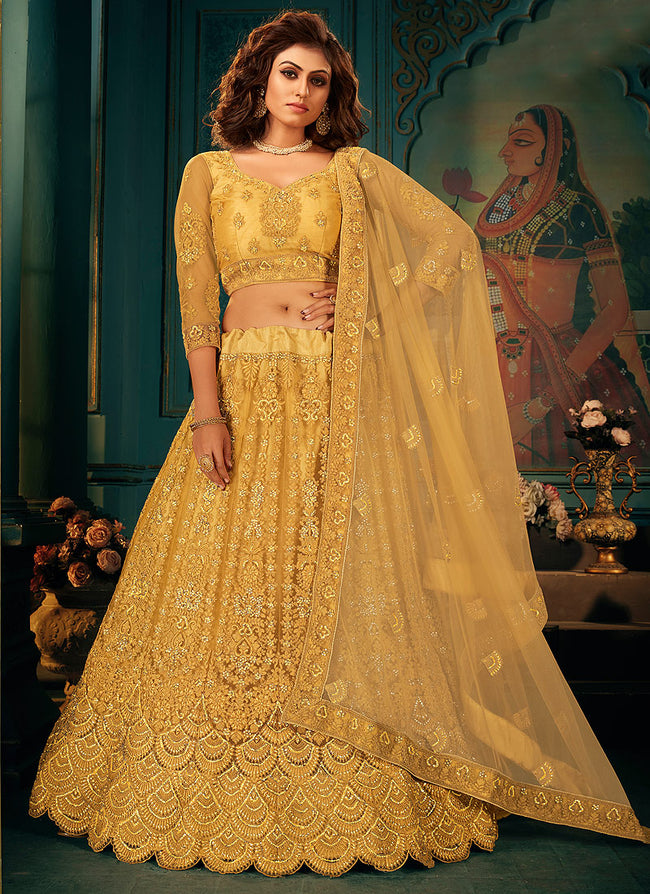 Yellow Embroidered Wedding Lehenga Choli