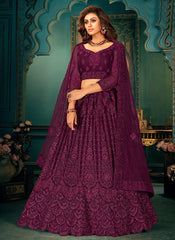 Wine Embroidered Wedding Lehenga Choli