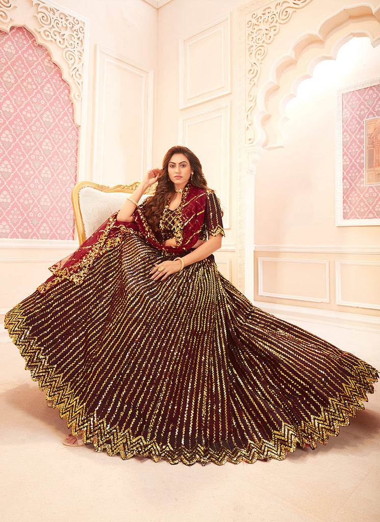 Maroon Golden Lehenga Choli In usa