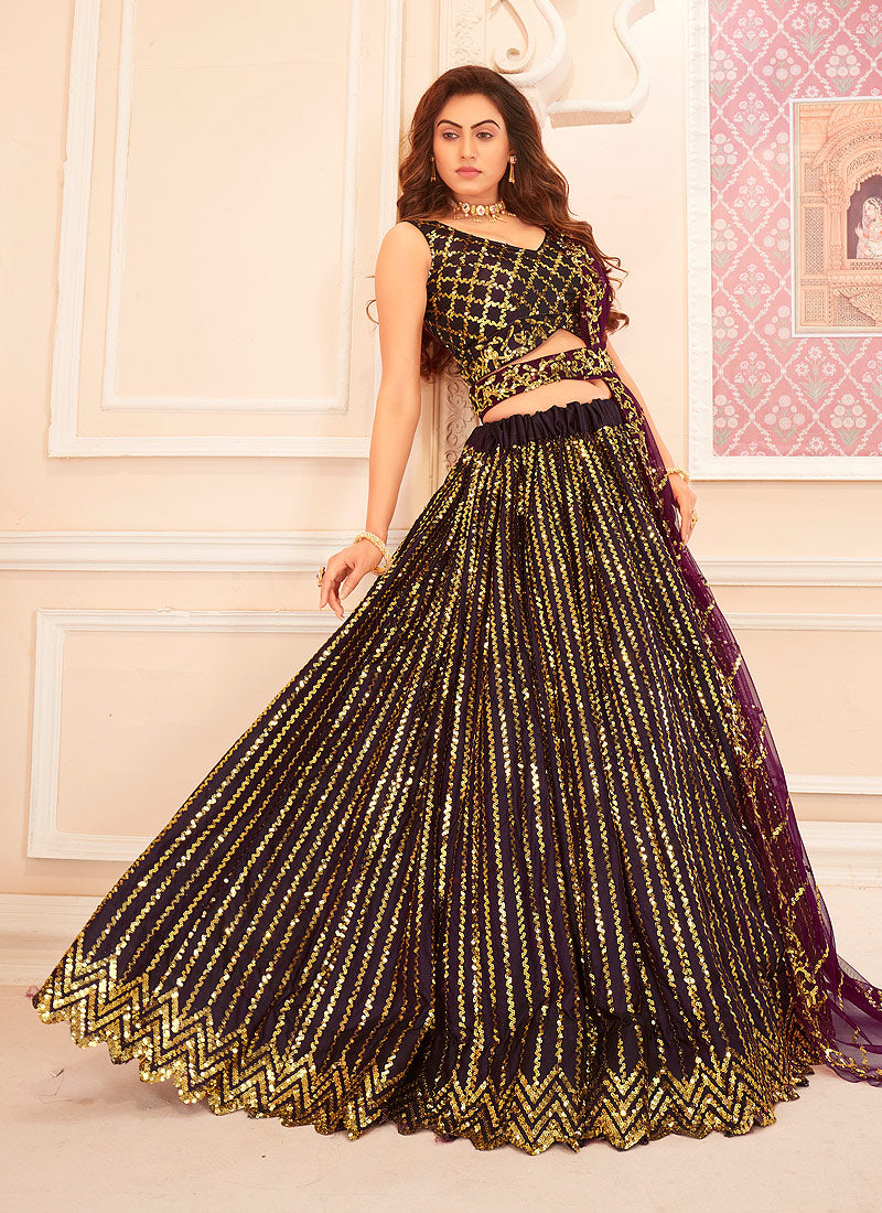 Wine Golden Lehenga Choli In usa