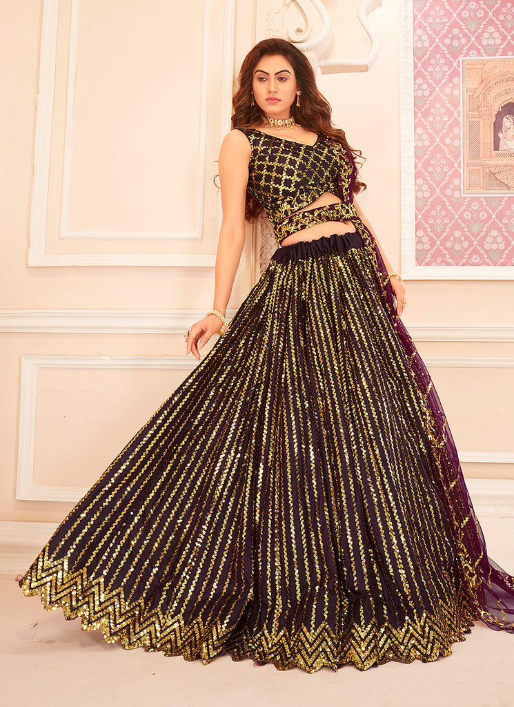 Wine Golden Lehenga Choli In usa