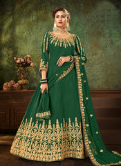 Green Zari Embroidered Designer Anarkali Suit