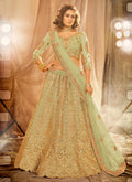 Green Golden Embroidered Wedding Lehenga Choli